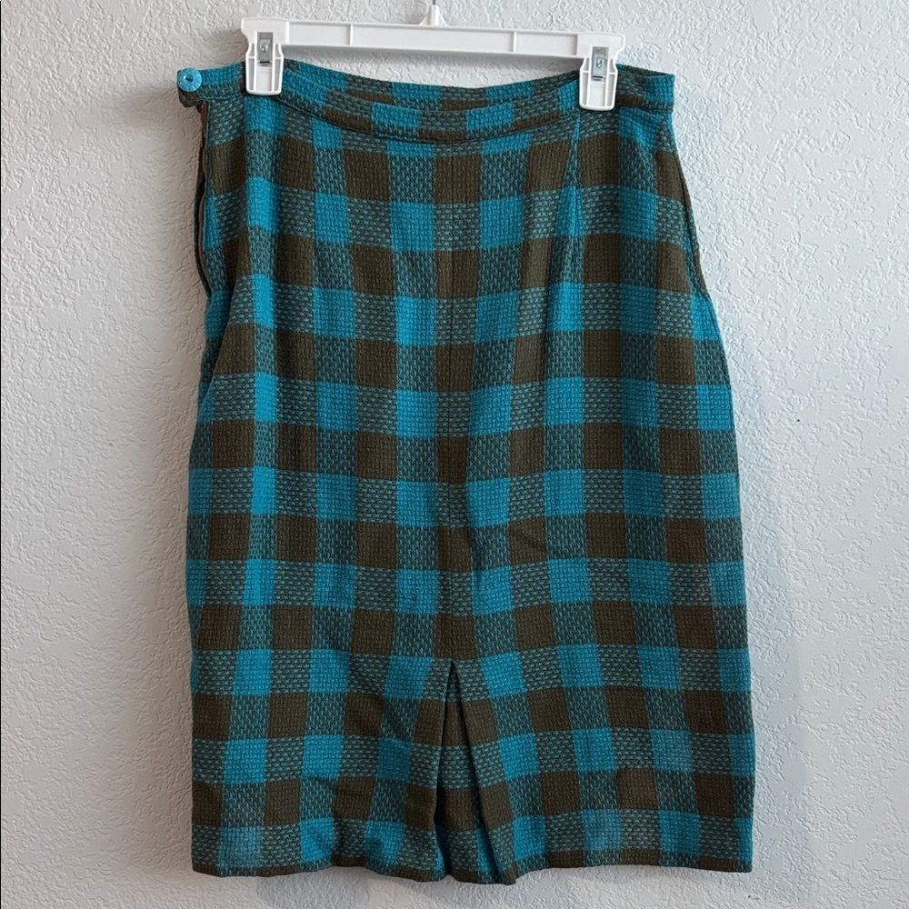 Blue and Brown Checkered Vintage Pencil Skirt
